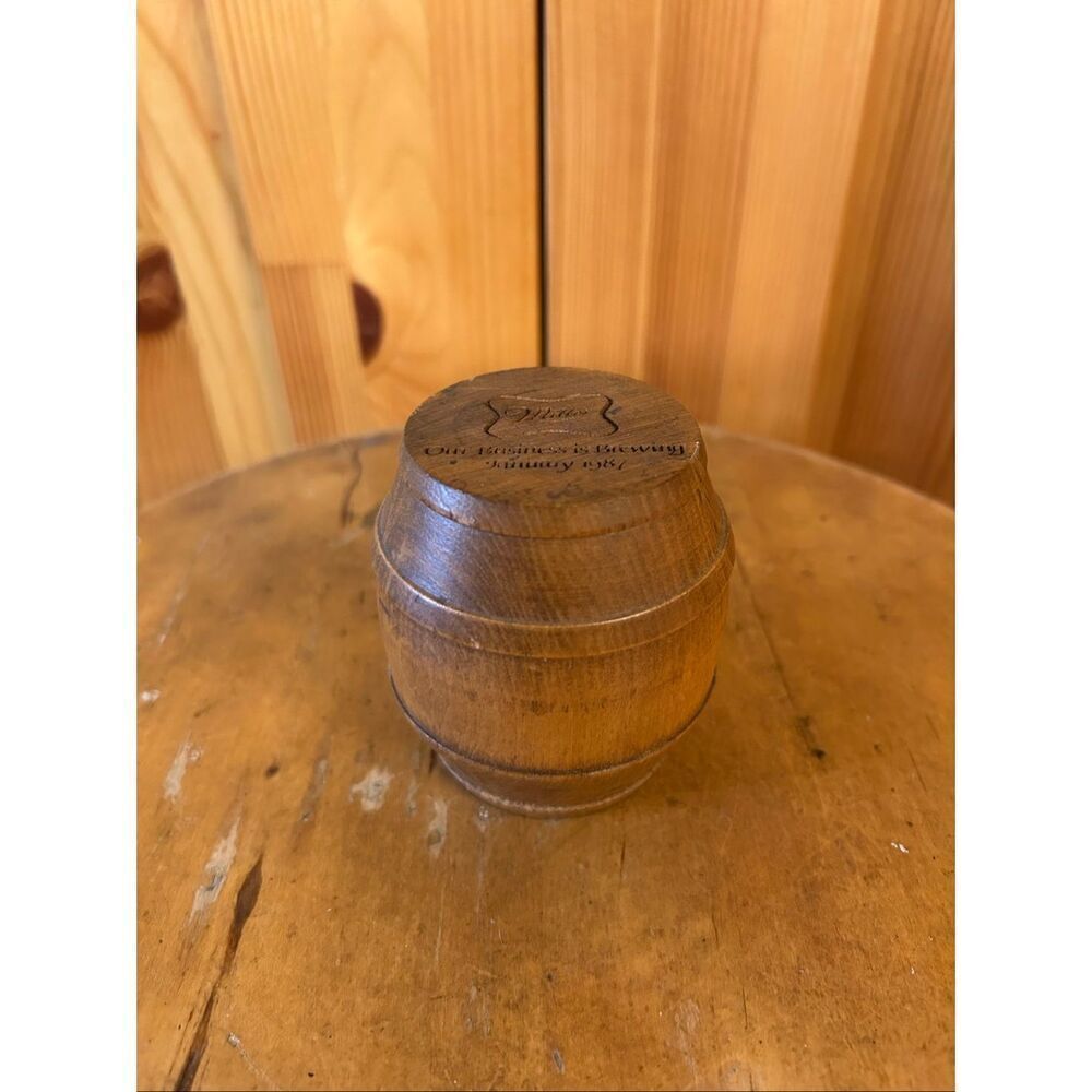 Vintage 1987 Miller Beer Wooden Barrel Keg Paperweight (5266)